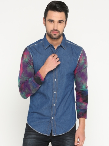 Buy Showoff Men Blue Solid Slim Fit Casual Shirt On Myntra