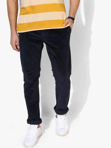 Navy Blue Self Design Slim Fit Chinos Navy Blue Self Design Slim Fit Chinos