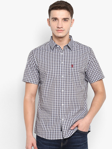Red Tape Men White & Blue Regular Fit Checked Casual Shirt