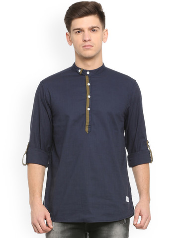 People Men Blue Regular Fit Solid Casual Shirt