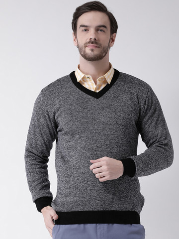 COBB Men Grey Solid Pullover Sweater