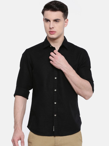 t-base Men Black Regular Fit Solid Casual Shirt