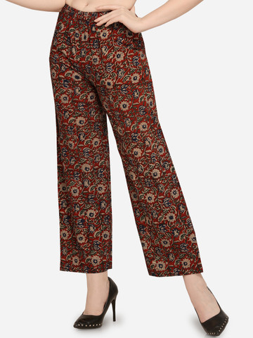 Inddus Women Red & Cream-Coloured Printed Straight Palazzos