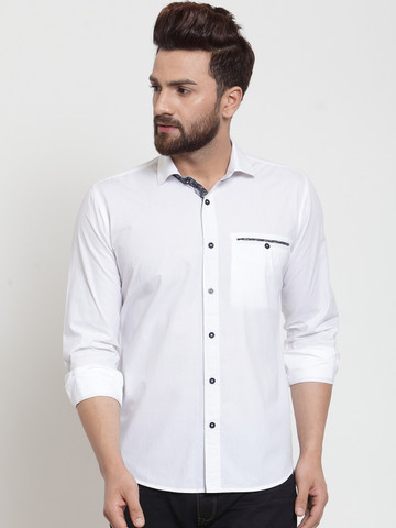 Purple State Men White Slim Fit Solid Casual Shirt