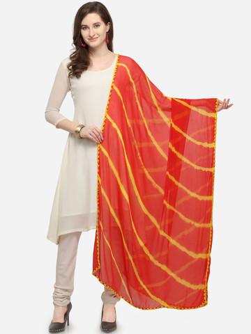 Satrani Red & Yellow Printed Dupatta
