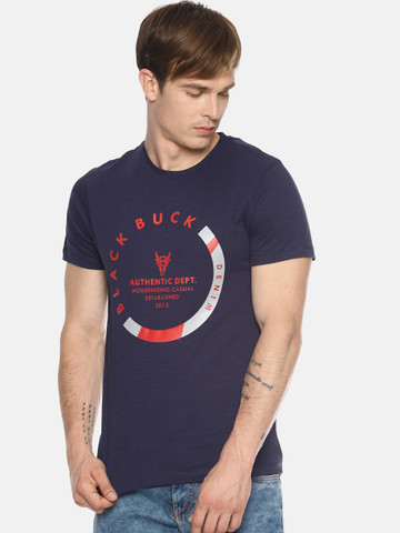 BLACK BUCK Men Navy Blue Printed Round Neck T-shirt