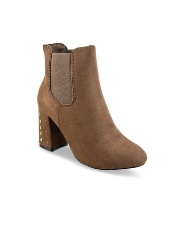 Metro Women Brown Solid Heeled Boots