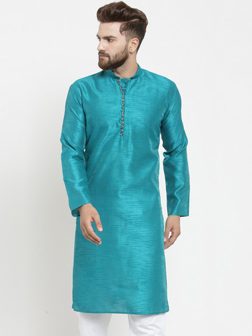 Jompers Men Teal Green Solid Straight Kurta Jompers Men Teal Green Solid Straight Kurta