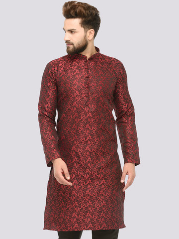 Jompers Men Maroon Woven Design Straight Kurta