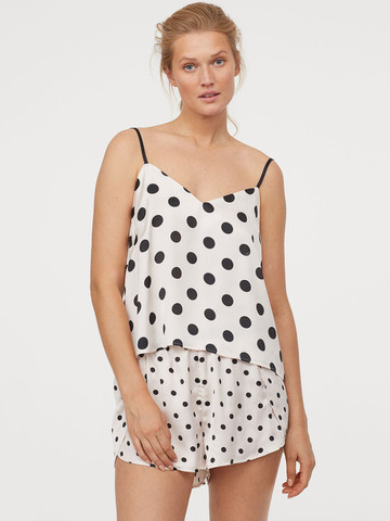 H&M Women White & Black Pyjama top and shorts