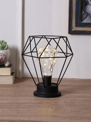 TAYHAA Black Open Diamond Cage LED Lighting with Wrought Iron Frame TAYHAA Black Open Diamond Cage LED Lighting with Wrought Iron Frame
