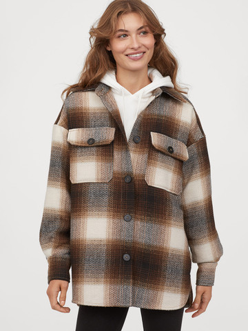 H&M Women White & Brown Polyester-Blend Jacket