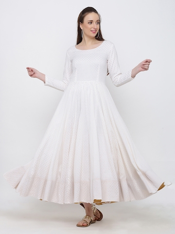 Indian Virasat Women Self Design White Maxi Dress