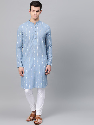 63% OFF on See Designs Men Blue & White Printed Kurta with Pyjamas