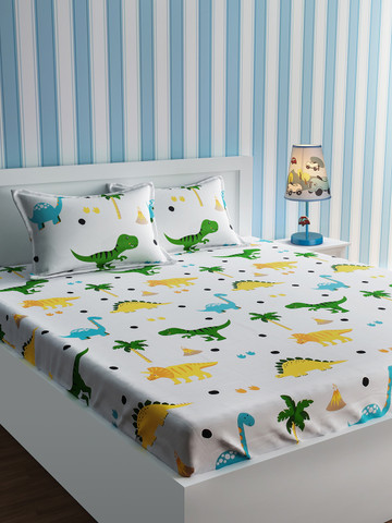 URBAN DREAM Kids White & Green Printed Bedsheet URBAN DREAM Kids White & Green Printed Bedsheet