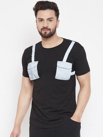 FUGAZEE Men Black & White Colourblocked Round Neck T-shirt