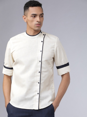 Buy Highlander Beige & White Slim Fit Striped Casual Shirt for Men