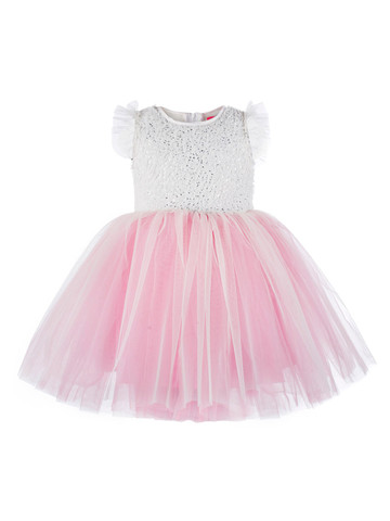 Toy Balloon kids Girls Pink & White Embellished Fit and Flare Dress Toy Balloon kids Girls Pink & White Embellished Fit and Flare Dress