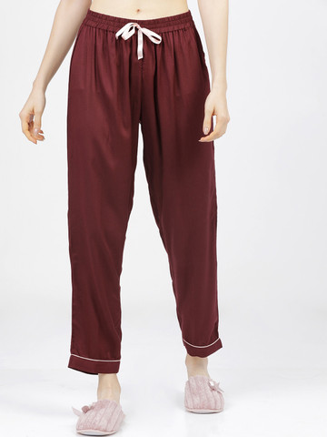Tokyo Talkies Women Burgundy Solid Lounge Pants
