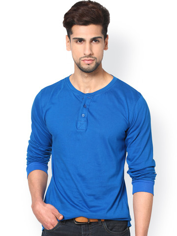 Unisopent Designs Men Blue Solid Henley Neck T-shirt