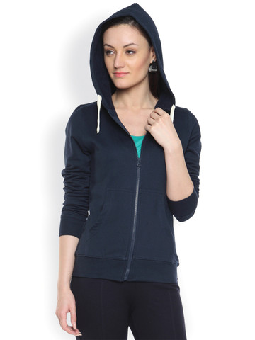 Campus Sutra Navy Hooded Sweatshirt