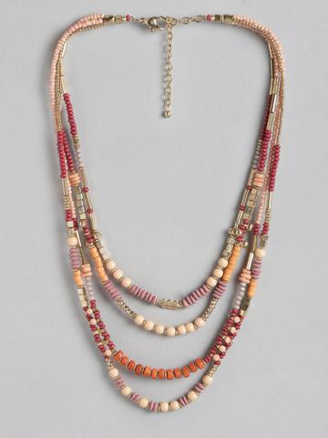RICHEERA Red & Gold-Toned Layered Necklace
