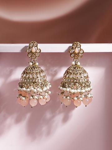 Rubans Gold-Toned Pearls Beaded Dome Shaped Traditional Jhumkas Earrings