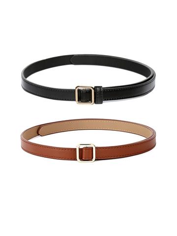 CRUSSET Women Set Of 2 Vegan Leather Waist Belt for Jeans Dresses Casual Formal Wear