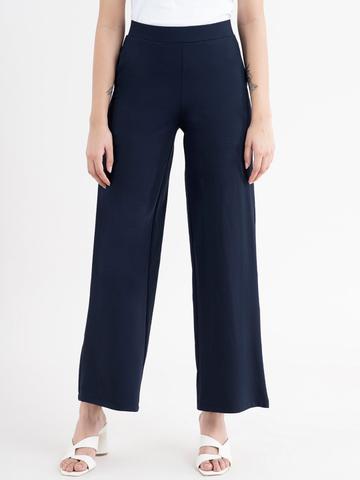 FABLE STREET Women Navy Blue LivIn Air Wide Leg Trousers