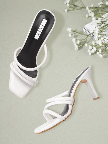 ELLE White Solid Block Heels