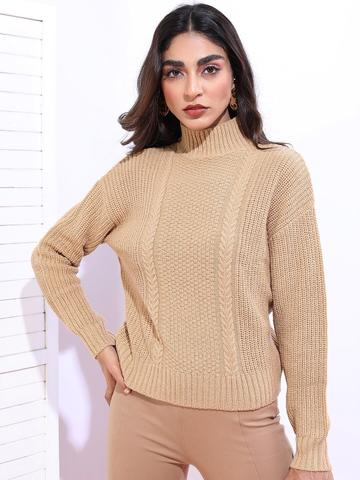 Tokyo Talkies Women Beige Turtle Neck Pullover