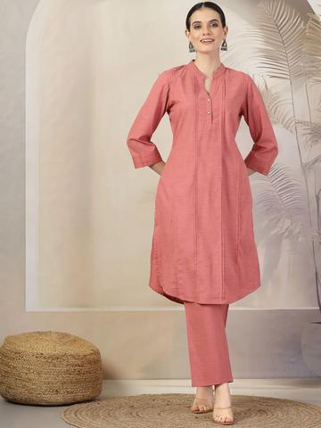 Nayam By Lakshita Mandarin Collar Cotton Linen A-Line Kurta With Palazzos