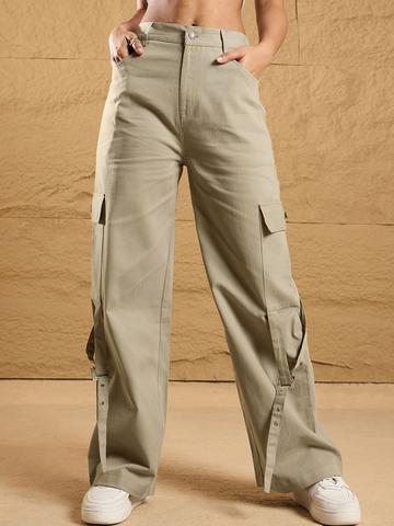 SASSAFRAS Women Comfort High-Rise Cargos Trousers
