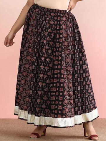 anayna Printed Pure Cotton Flared Plus Size Maxi Skirt