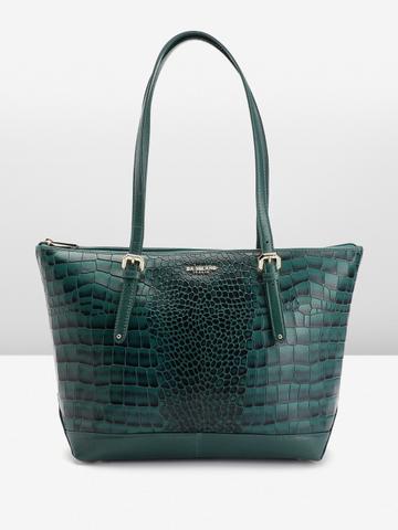 Da Milano Croc Textured Leather Structured Shoulder Bag