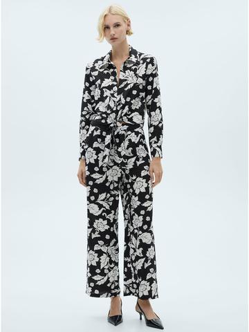 MANGO Women Floral Print Straight Fit High-Rise Trousers
