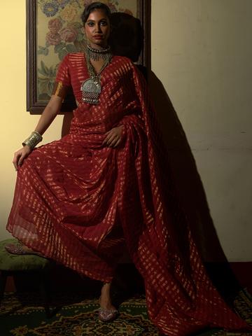 HUTS AND LOOMS Woven Design Zari Pure Cotton Saree