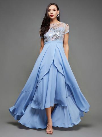 Miss Chase Women Embellished Round Neck Short Sleeves Maxi Dress