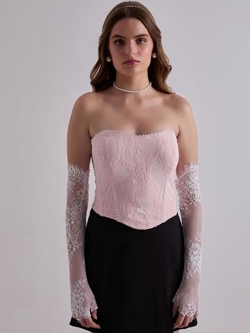 TORSHA Women Self Design Strapless Corset Crop Top