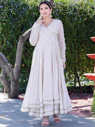 VASVI Paisley Printed Gotta Patti Angrakha Silk Georgette Anarkali Kurta with Churidar