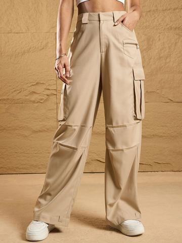 SASSAFRAS Women Comfort Loose Fit High-Rise Cargo Trouser