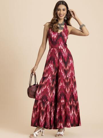 Moomaya Halter Neck Printed Basic Jumpsuit