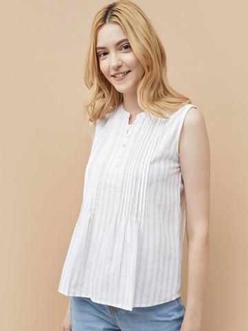 Fame Forever by Lifestyle Print Mandarin Collar Cotton Top