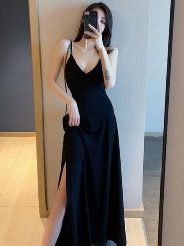 DressBerry Women Plunge Neck Maxi Dress