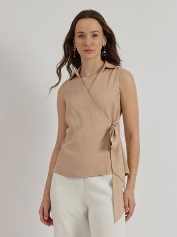 FableStreet Women V-Neck Wrap Top - Beige
