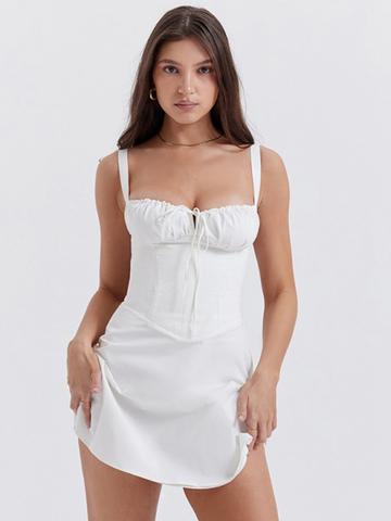 StyleCast White Shoulder Straps Fit and Flare Mini Dress