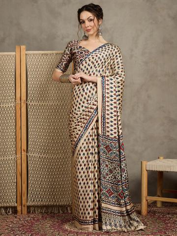 all about you Ethnic Motifs Printed Pure Crepe Block Print Saree