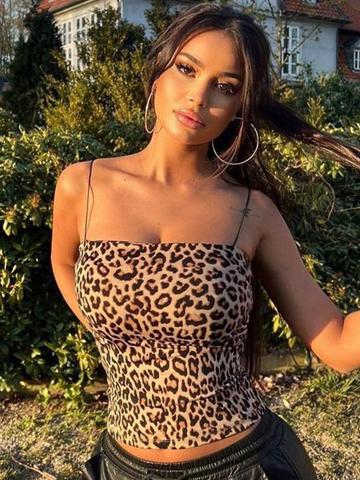 StyleCast x Revolte Animal Printed Shoulder Strap Fitted Crop Top