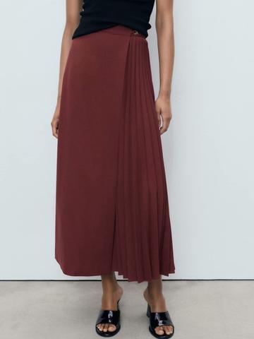 MANGO Pleated Midi Wrap Skirt