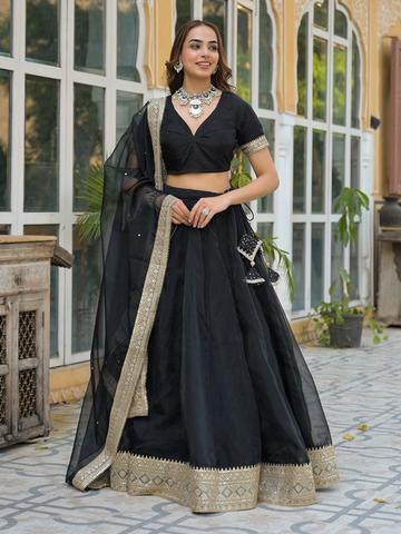 Divena Sequinned Ready to Wear Organza Lehenga & Unstitched Choli With Dupatta
